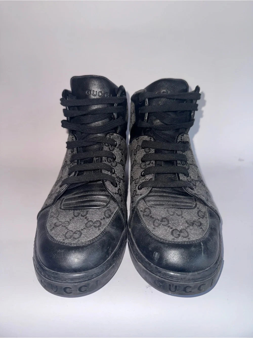 Gucci Black GG Monogram Canvas Leather High Top Men’s Sneakers Size 7